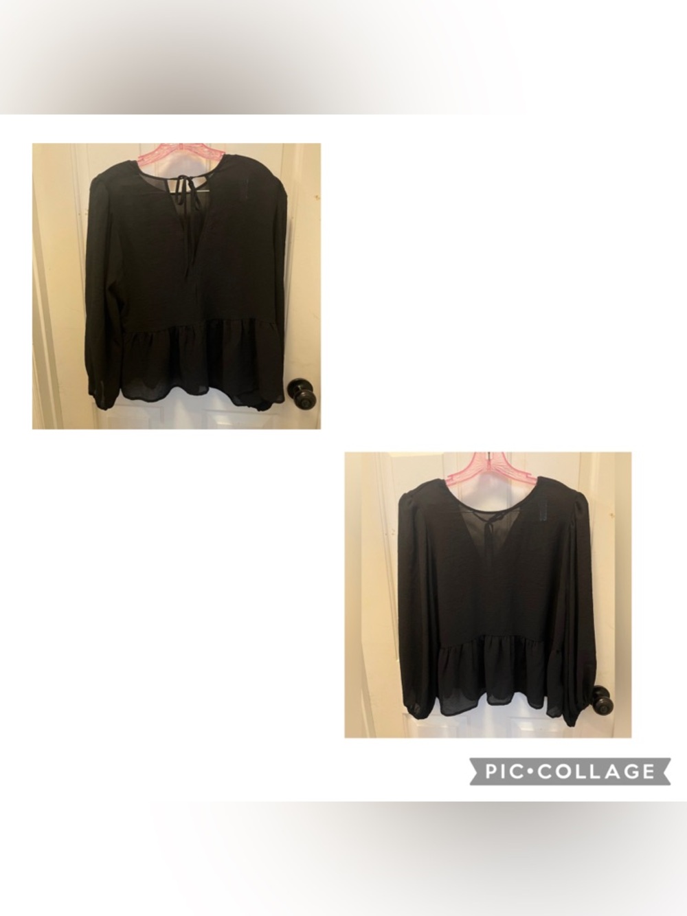 LIKE NEW Express Women’s Semi-Sheer Crepe Flounce Hem Blouse - Black - Sz Large